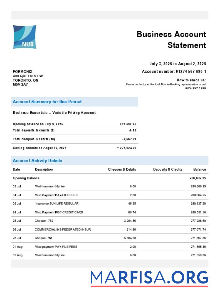 Printable Bank of Nauruan firm account statement Word and PDF template (1)